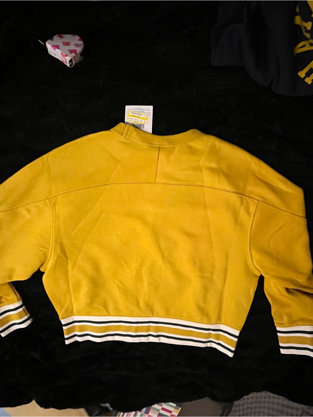 Champion Yellow Cropped Crewneck Sweatshirt with Striped Trim - Picture 2 of 5